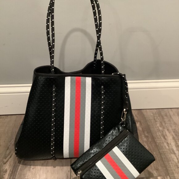 Large Neoprene Weekender Travel Handbag Tote with Matching Coin Purse NEW - Picture 8 of 9